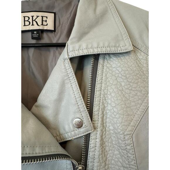 BKE Asymmetrical Zip Front Faux‎ Leather Jacket - Light Gray - Zipper Sleeve - M - Picture 7 of 15